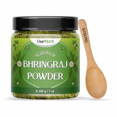Pure & Organic Bhringraj / Eclipta Prostrata Powder / for Hair Care / with Wooden Spoon - (200g | 7 Oz)