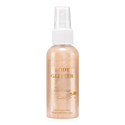 Body Glitter Spray Highlight, 4 Shimmering Color, Quick-Drying Formula Moisturizing Liquid Highlighter for Black/White Skin Women Men for Party, All Body Parts (# 02 Rose Gold)