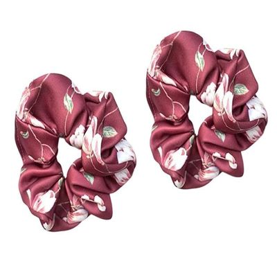 Pack of 2 Satin Scrunchies for Women - No Crease Hair Ties for Women| Scrunchies For All Hair Types and Textures, Perfect for Day or Night (Maroon & Yellow)