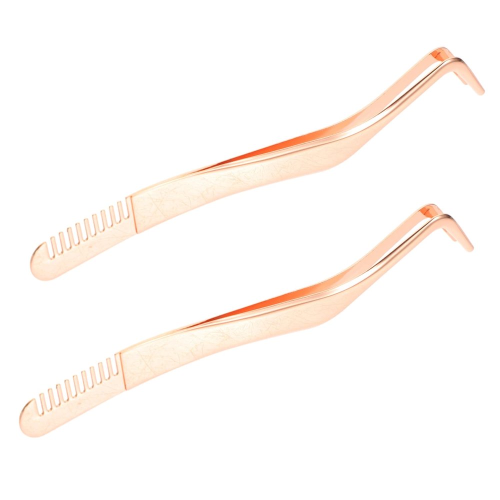 LIFKOME 2pcs Ergonomic Handle Lash Tweezers Applicator Comb Stainless Steel for Women for Daily Use Lash Extension