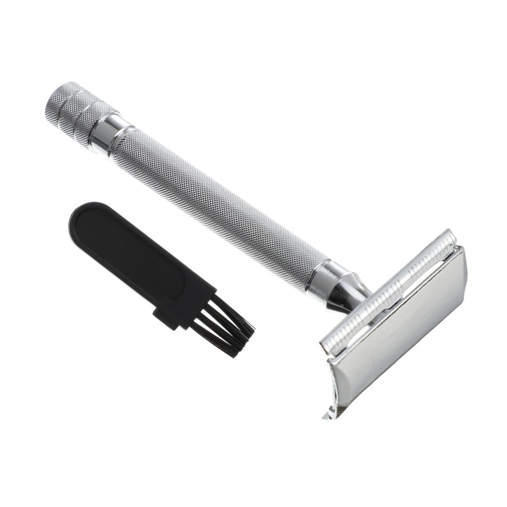 SAFIGLE Metal Safety Razor Brush Manual Beard Shaver Double Edge Reusable Razor for Men Compatible Standard Blades for Daily Grooming and Travel