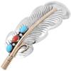 Alltribes Navajo Silver Gold Turquoise Coral Feather Barrette Hammered Sterling on Silver Spring Clip 2580 view 1