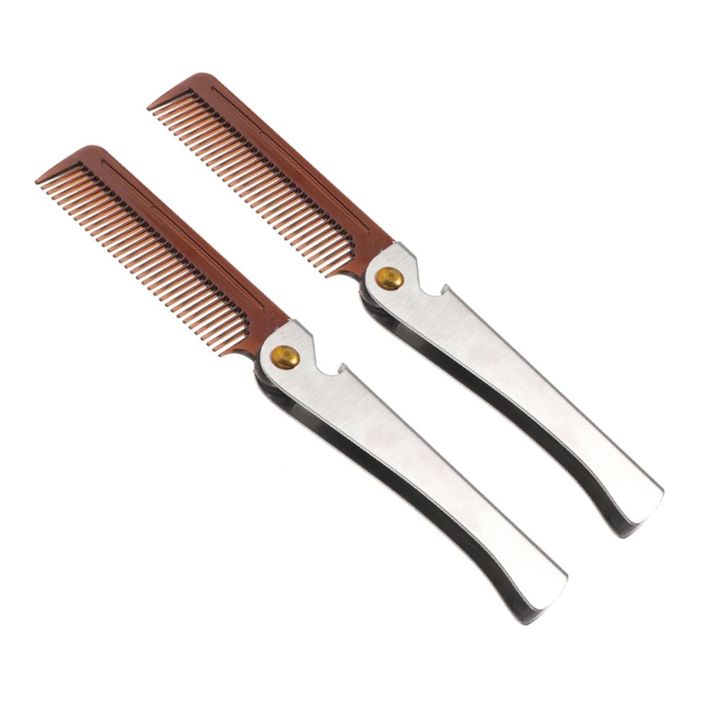 Beatifufu 2pcs Stainless Steel Beard Comb Kit Portable Folding Mustache Grooming Tool Bottle Opener for Men