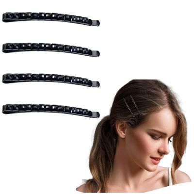 4Pcs Black Rhinestone Bobby Pins, Sparkly Crystal Diamondr for Women, Metal Decorative Barrettes for Hair Accessories, 2.56"