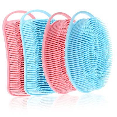 PACKOVE 4pcs Silicone Body Shampoo Brush Dual-Sided Scrubber for Body Scalp Massage Bristles Convenient Hanging Design for Shower Bath