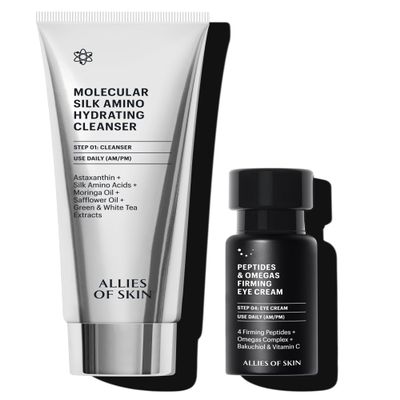 Allies of Skin Peptides Hydrating Cleanser & Firming Eye Cream | Supercharged Duo for Fresh Moisturized Skin | Powerful Actives, Dermotologist Tested (2.4 oz, 0.5 oz)