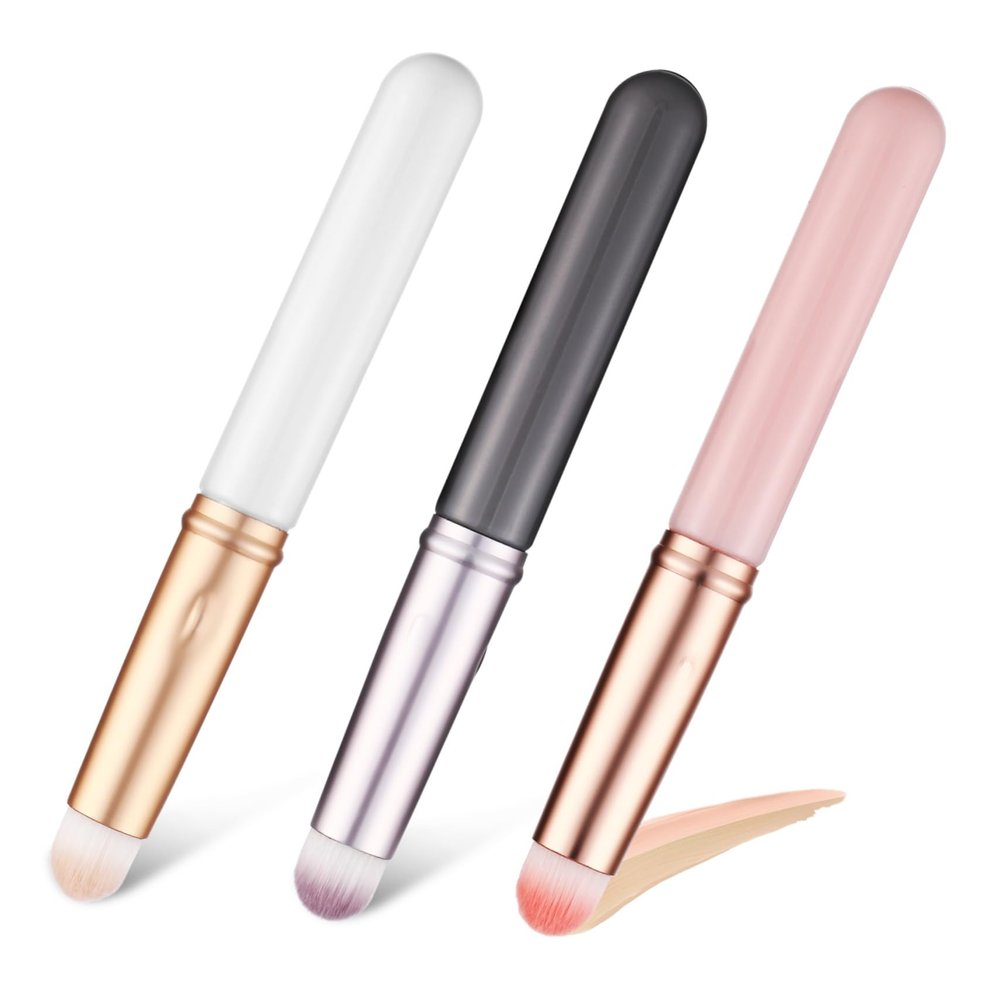 Ipetboom 3-in-1 Lip Eye Makeup Brush Set Concealer Blender Portable Cap Soft Synthetic Fiber Women's Makeup Kit