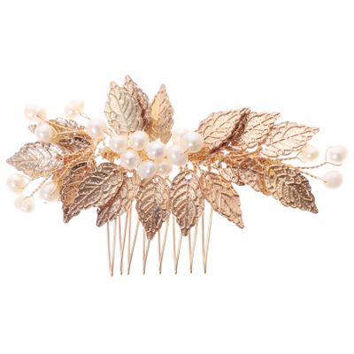 CALLARON Elegant Gold Hair Accessory Bridal Comb Rhinestone Insert Wedding Hair Jewelry