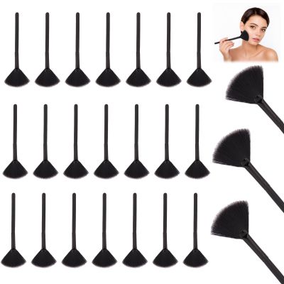 24 PCS Fan Brushes Esthetician, Soft Facial Brushes, Fan Brush, Multi Use Cosmetic Tools for Foundation Blush Loose Powder and Smear Etc (Black)