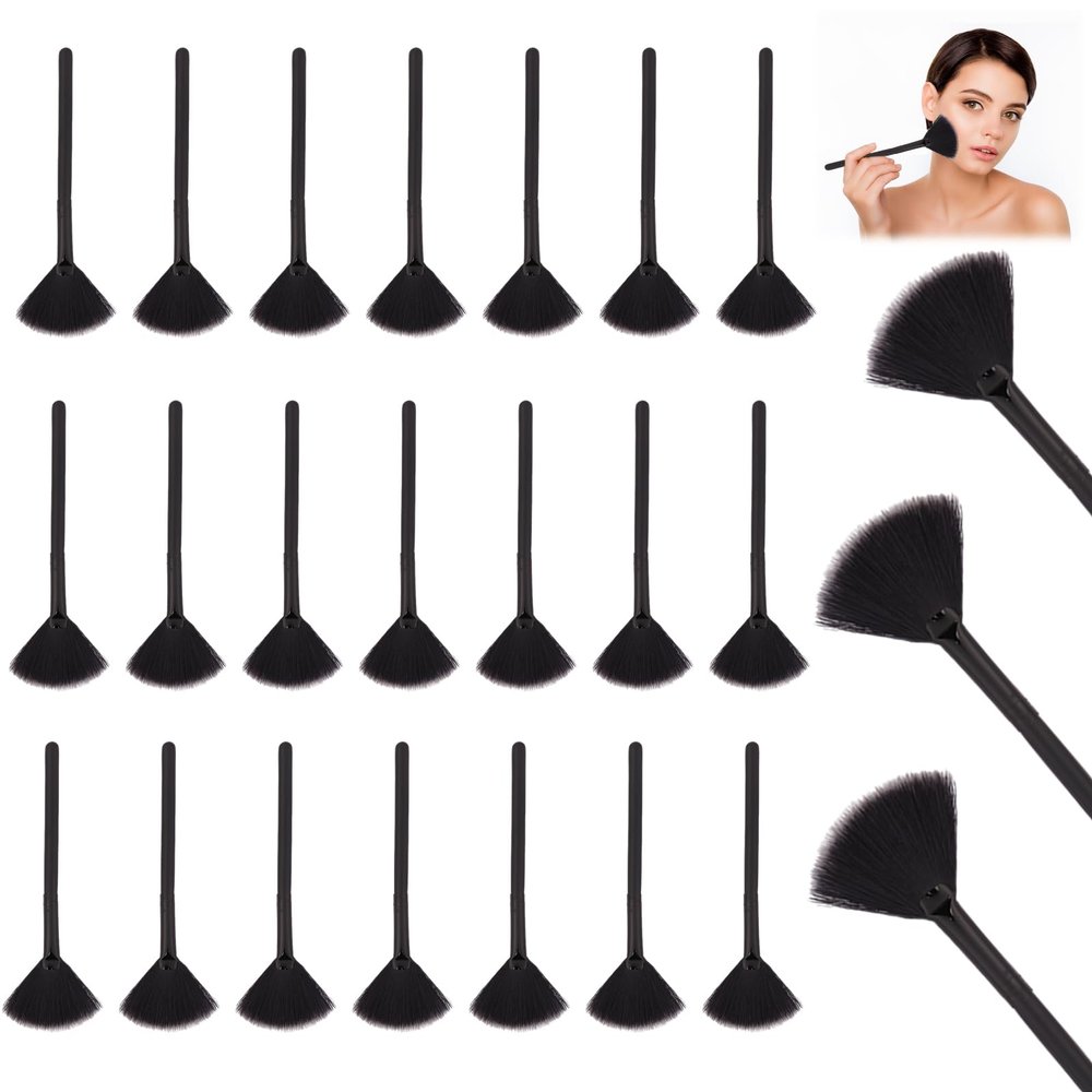 24 PCS Fan Brushes Esthetician, Soft Facial Brushes, Fan Brush, Multi Use Cosmetic Tools for Foundation Blush Loose Powder and Smear Etc (Black)