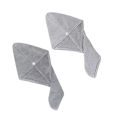 CALLARON 2pcs Fleece Hair-Drying Cap Soft Absorbent Hair Shower Cap for Chemotherapy Long Grey