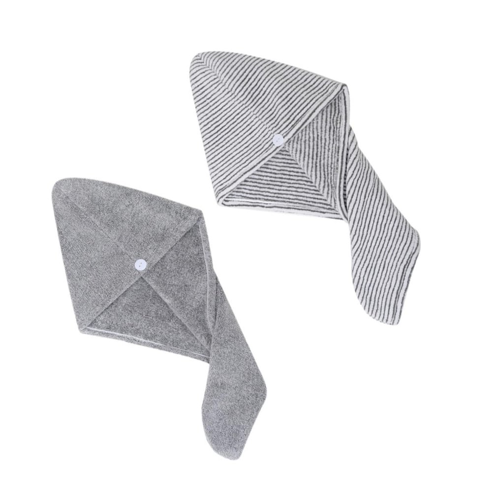 CALLARON 2pcs Fleece Hair-Drying Cap Soft Absorbent Hair Shower Cap for Chemotherapy Long Grey