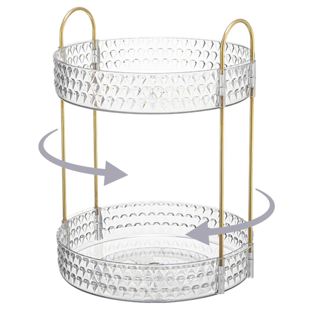 360 Rotating Cosmetic Display Case, 2-Tier Large Capacity Makeup Organizer for Bathroom Counter or Vanity, Clear White Acrylic Storage Rack for Skincare, Perfume and Beauty Essentials