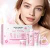 8 Pcs SakuraSkincare Set Complete Facial Care with Vitamin C, Includes Cleanser, TonerSerum, Eye Cream, Essence Cream, Sakura hairpin, Sakura hair rope, Pink octopus face wash massager view 1