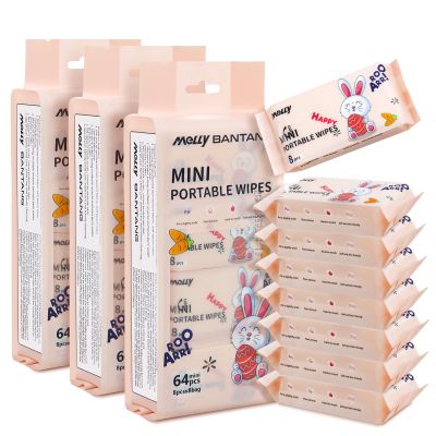 Etenpo Wet Wipe Travel Size, Mini Makeup Wipes, Easy Portability, Skin-Friendly Ingredients, 24 Pack Total 192 Wipes, Pink
