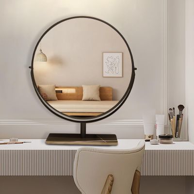 11.8in/15.7in/17.7in Desktop Mirror with Metal Frame, Gold/Black Round Vanity Mirror, with Stand, 360 Rotation, for Vanity, Entryway, Living Room(Black,40cm/15.7in)