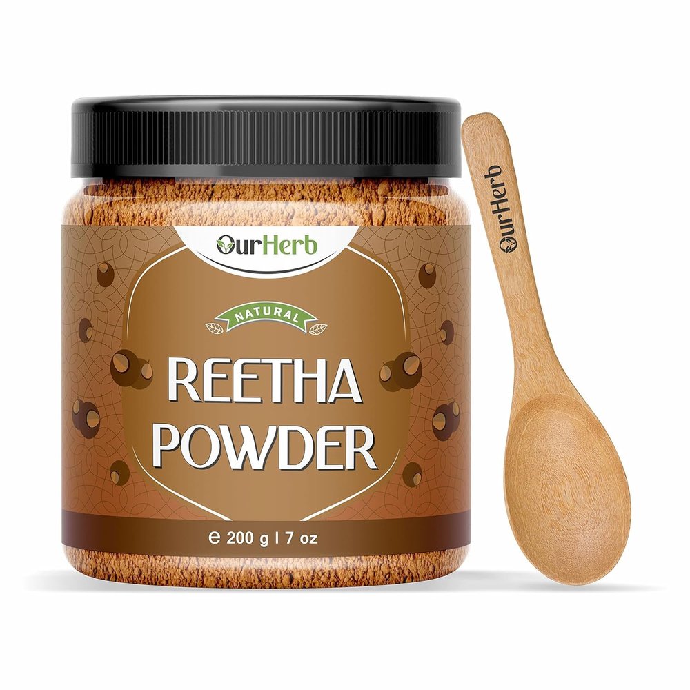 (200g | 7 Oz), Pure & Natural Reetha (Aritha, Soap Nut) Powder / for Hair Care / with Wooden Spoon.