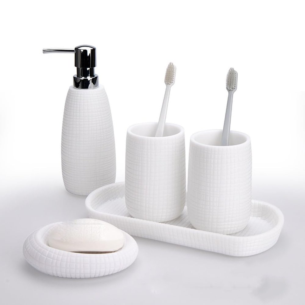 DUYHBAWRS Resin Bathroom Accessories Set Soap Dish Soap Dispenser Gargle Cup Tray Home Decor Hotel Supplies Ornament