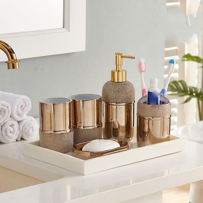 DUYHBAWRS Bathroom Accessories 6 Piece Set Soap Dispenser Gargle Cup Toothbrush Holder Wedding Gifts(E)