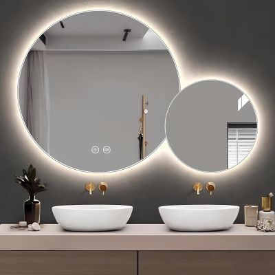 1 Set Combination Lighted Vanity Mirror 3 Colors Fogless Shaving Mirror Round Decorative Makeup Mirror for Bathroom, Bedroom, Living Room(145cm(90cm+60cm))
