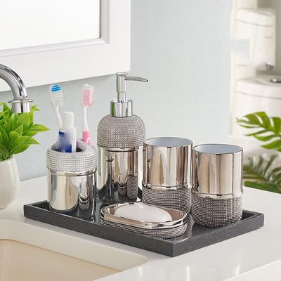 DUYHBAWRS Ceramic Soap Rack Toothbrush Holder Mouth Cup Liquid Soap Bottle Container Bathroom Accessories Set(D)