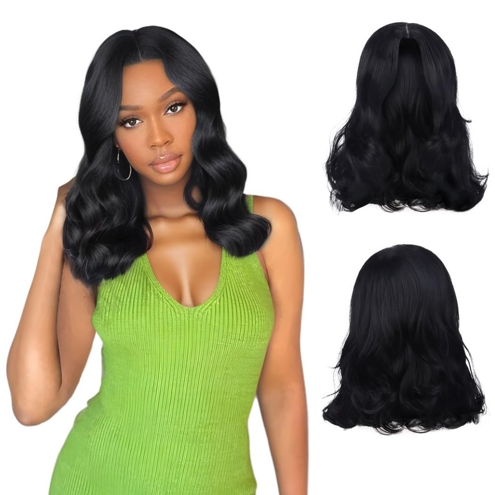 10-Inch Black Curly Lace Front Wig, Medium Length Bob, Heat-Proof Fiber, Invisible Nylon Net