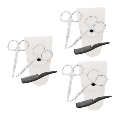 CALLARON 12pcs Precision Beard Scissors Set Stainless Steel Trimming Scissors Comb White Leather Case Grooming Kit for Men Facial Hair Nose Hair Maintenance