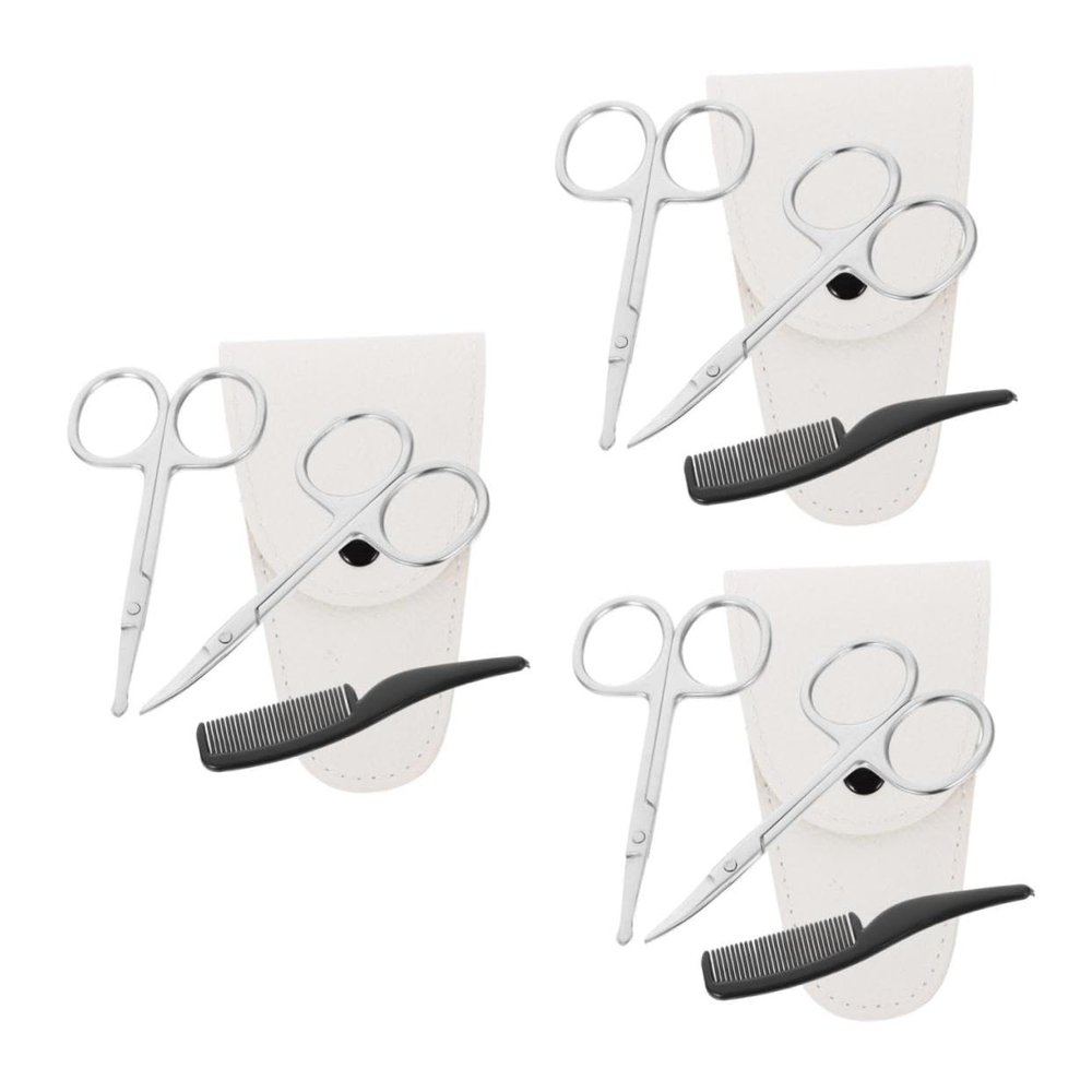 CALLARON 12pcs Precision Beard Scissors Set Stainless Steel Trimming Scissors Comb White Leather Case Grooming Kit for Men Facial Hair Nose Hair Maintenance