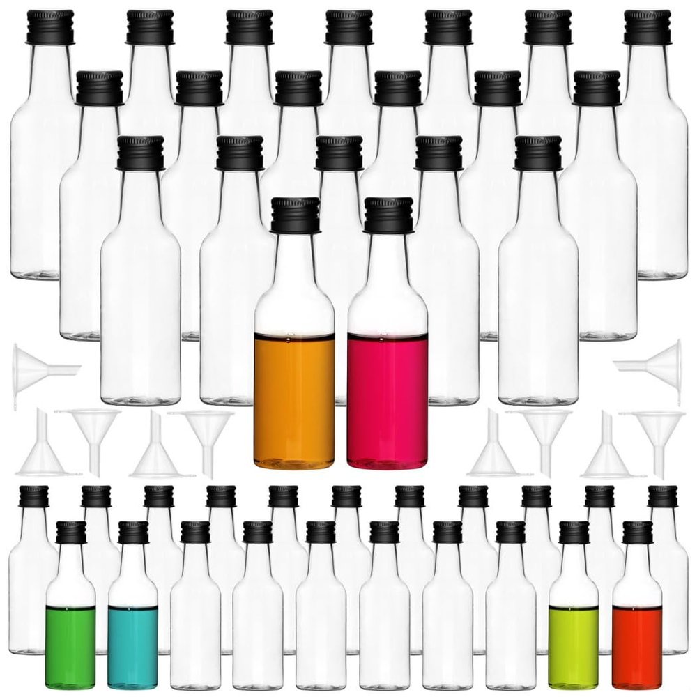 Mini Liquor Bottles (50-Piece Set), 1.7Oz / 50Ml Empty Bottles with Aluminum Lids & 20 Funnels, Perfect for Weddings & Parties