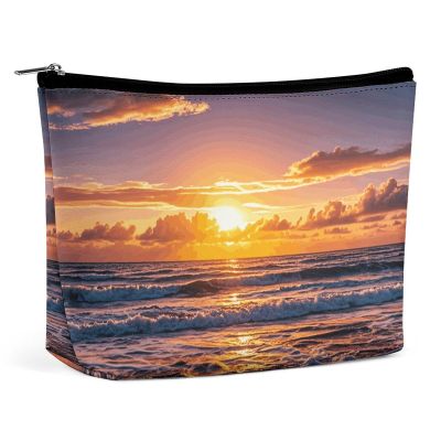 HJUQNGF Beach Sunset Waves Cosmetic Bag Portable Toiletry Bag Large Capacity Travel Makeup Bags Beauty Makeup Organizer for Full-Sized Shampoo Conditioner Brushes Set Makeup Accessories