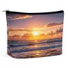 HJUQNGF Beach Sunset Waves Cosmetic Bag Portable Toiletry Bag Large Capacity Travel Makeup Bags Beauty Makeup Organizer for Full-Sized Shampoo Conditioner Brushes Set Makeup Accessories view 1