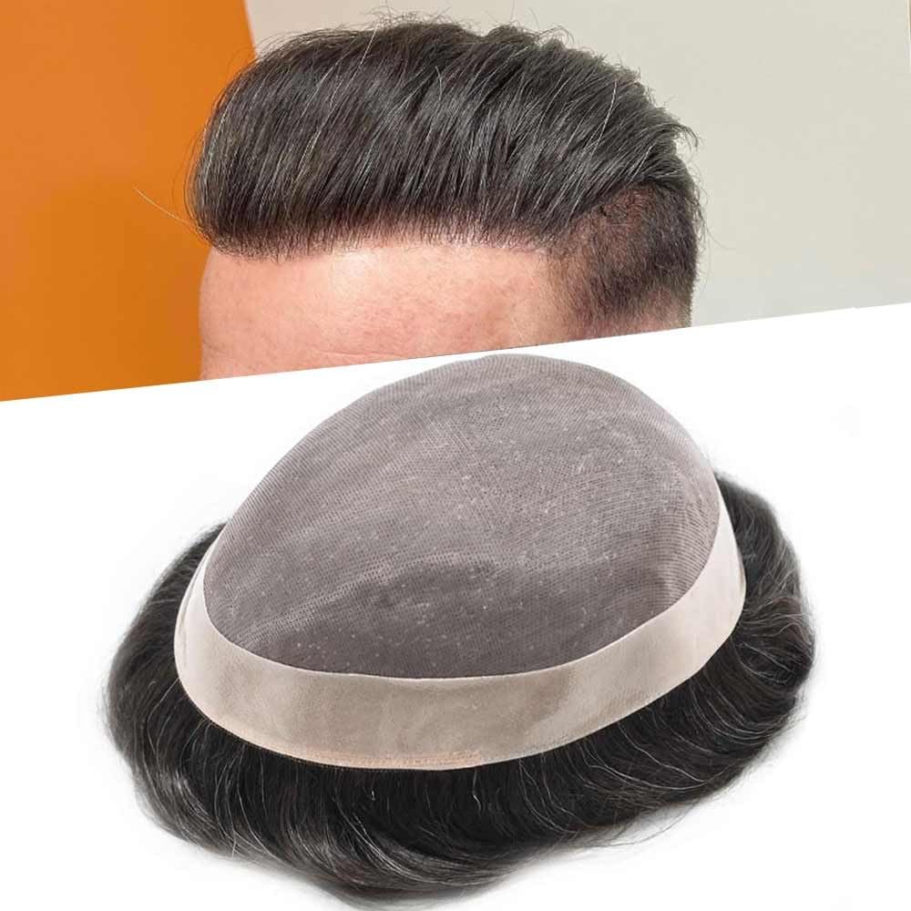 Toupee for Men Hair System Replacement Monofilament Mens Toupee Hairpieces Durable Poly Coated NPU Around Hair Piece For Men7*9-Medium light density#320 Dark Brown + 20% Gray
