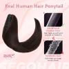 SEGOHAIR Human Hair Claw Clip Ponytail Extension 100% Real Human Hair Clip-In Extensions for Women Long Straight Pony Tails 14 Inches 105g #02 Dark Brown view 3