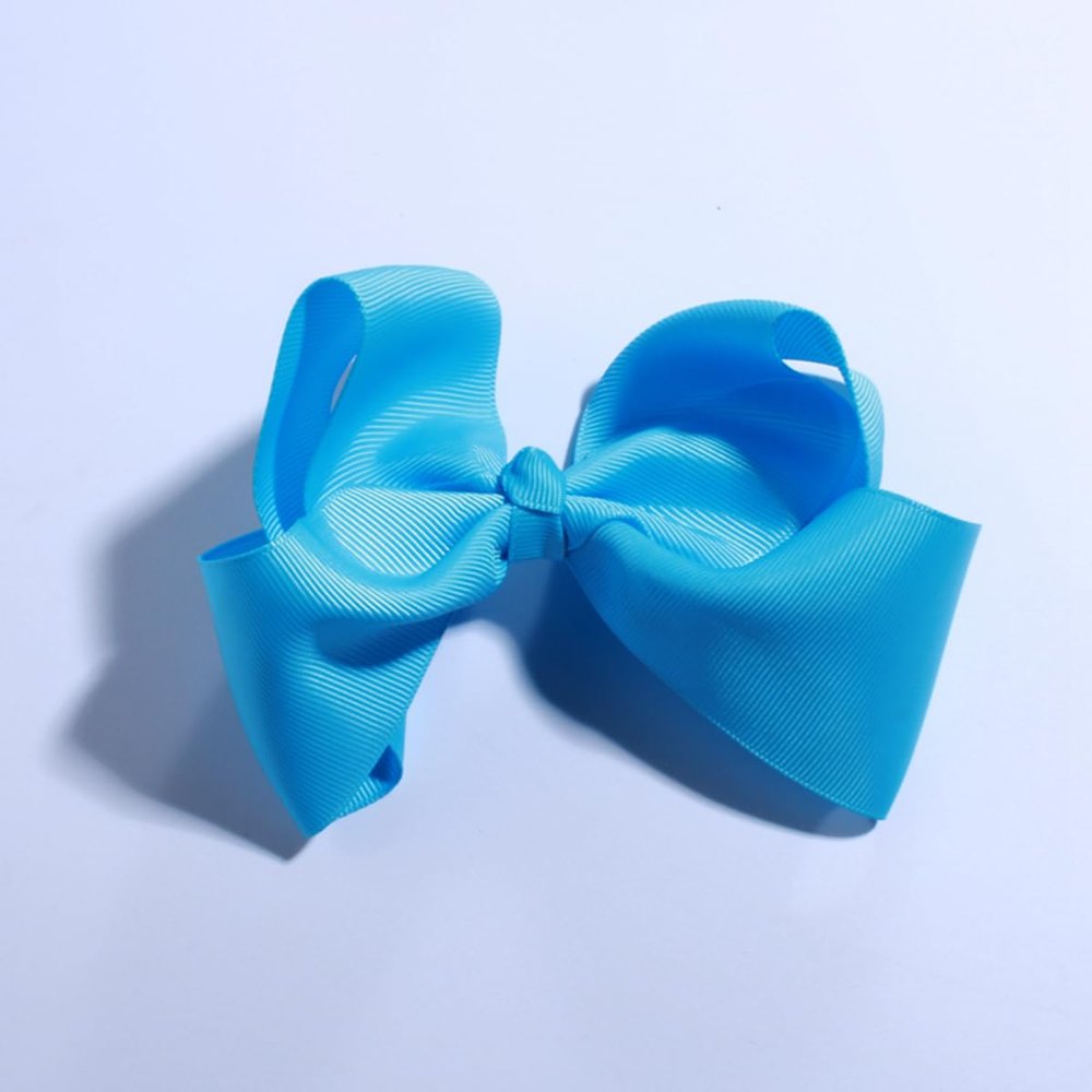 10Pcs Large Grosgrain Ribbon Hair Bows, 14cm, Hair Clips and Headband Accessories (10Pcs Blue, With Clip)