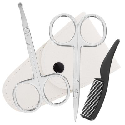 CALLARON Men's Hair Scissors Set 4 in 1 Nose Hair Trimmer Round Pointed Scissors Portable Case