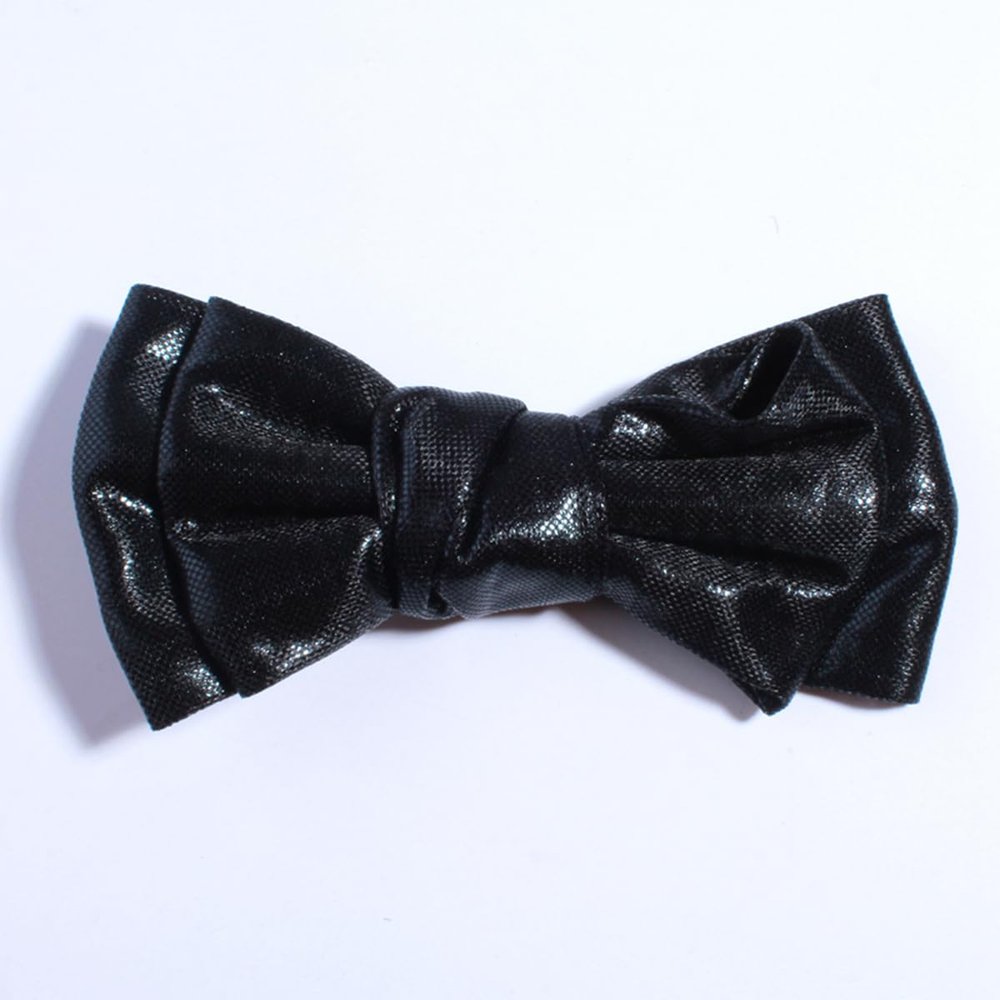 10Pcs 9.5CM New Sparkling Leather Hair Bow With Clip Metallic Fabric Bowknot Hair Tie For Hairpins Headband Accessories (10Pcs Black, With Clip)