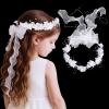 GEEHUA First Communion Headbands for Girls, White Flower Headband Veil Headpiece Floral Bridal Crown Bow Wedding Veils with Pearls Hair Wreath Accessories for Women Girls view 1