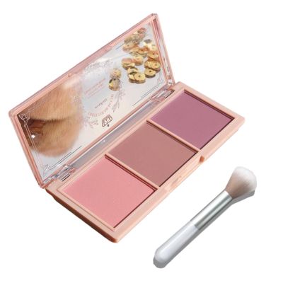3 Color Blush Palette with Brush for Cheeks - Natural Matte Pink Contour Powder Blush, 3 in 1 Long Lasting, Blendable, Travel Size for Face Beauty, Blendable Trio for Cheeks, All Skin Tones