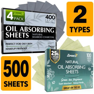 Save 10% on 500 Blotting Papers - Natural Green Tea - 25% Larger + Natural Oil Blotting Sheets for Face with Bamboo Charcoal