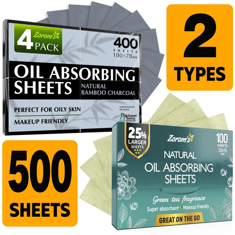 Save 10% on 500 Blotting Papers - Natural Green Tea - 25% Larger + Natural Oil Blotting Sheets for Face with Bamboo Charcoal