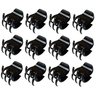 12pcs Black Mini Claw Clips Hair Clamps Strong Hold Large Hair Clips for Women Girls (3.5cm Plastic)