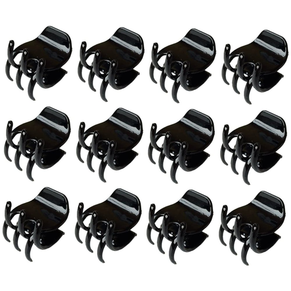 12pcs Black Mini Claw Clips Hair Clamps Strong Hold Large Hair Clips for Women Girls (3.5cm Plastic)