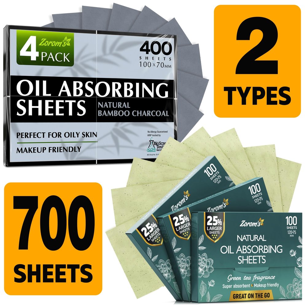 Save 10% on 7 Pack - Natural Green Tea Oil Blotting Sheets for Face - 25% Larger - 3pk + Natural Oil Blotting Sheets for Face with Bamboo Charcoal - 4pk