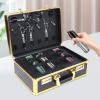 Portable Barber Case, Profesional Barber Suitcase with Code Lock, Large Capacity Barber Travel Case Briefcase Barber Box for Scissors, Trimmers, Combs, Brushes (Gold) view 3