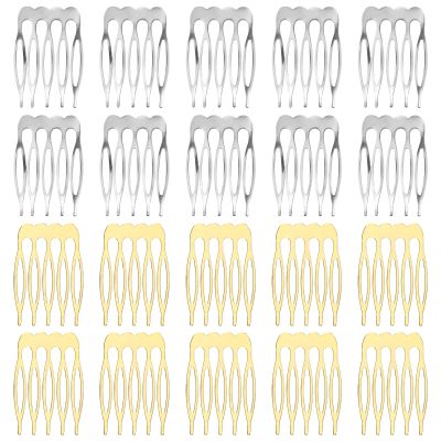 20PCS 5 Teeth Small Tiny Metal Side Hair Combs French Sides Comb Small Hair Side Comb Plain Blank Crafting DIY Slide French Teeth Hairs Combs for Women Wedding Bridal Veil