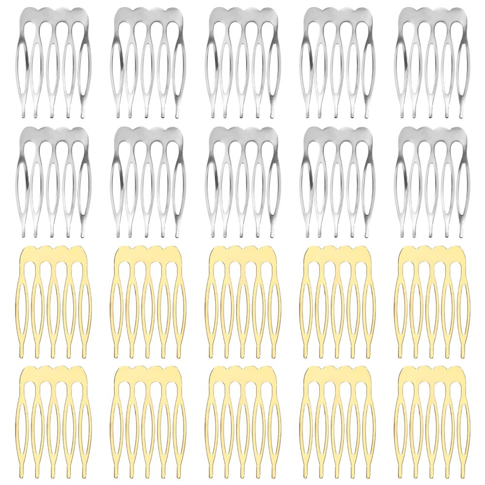 20PCS 5 Teeth Small Tiny Metal Side Hair Combs French Sides Comb Small Hair Side Comb Plain Blank Crafting DIY Slide French Teeth Hairs Combs for Women Wedding Bridal Veil