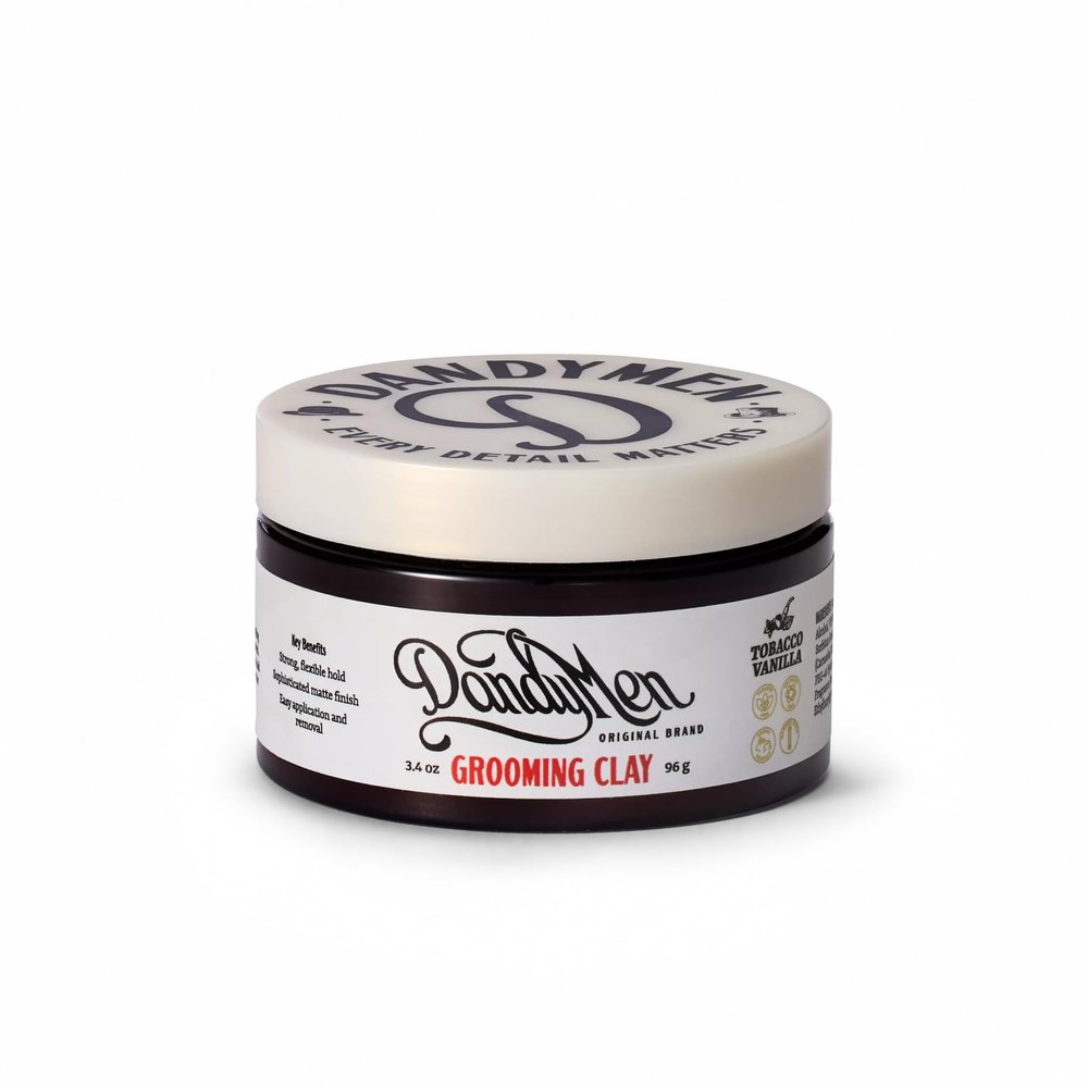 DandyMen Strong Hold Matte Hair Clay for Men Natural Finish Styling Kaolin Clay Firm Hold, No Shine 3.4 oz, 1-Pack