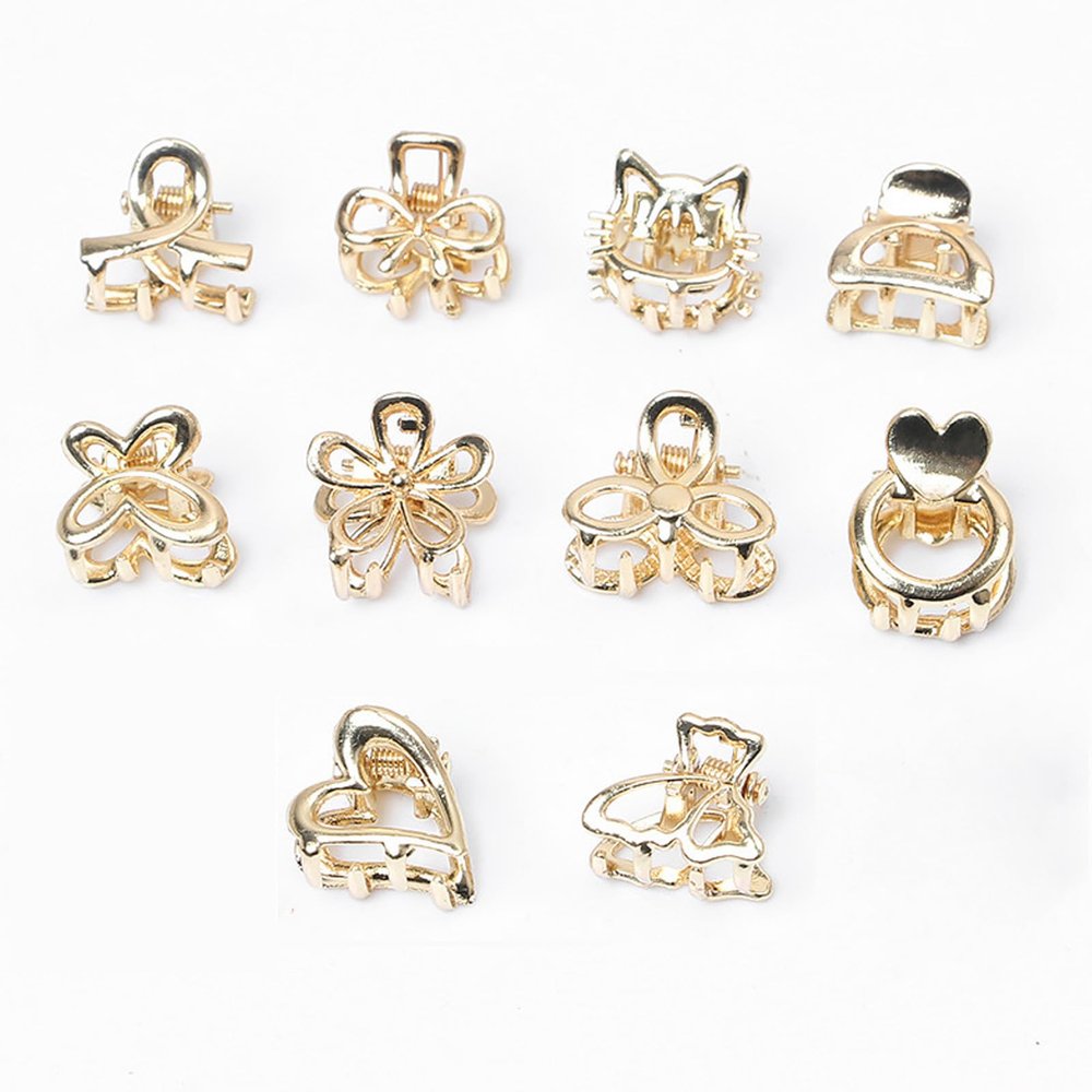 10 mini metal hair clips, honeysuckle geometric clip, shark clip, Korean girl female hair accessory, cute mini hair clip, anti slip Liu tongue hair clip, suitable for thin and thick hair