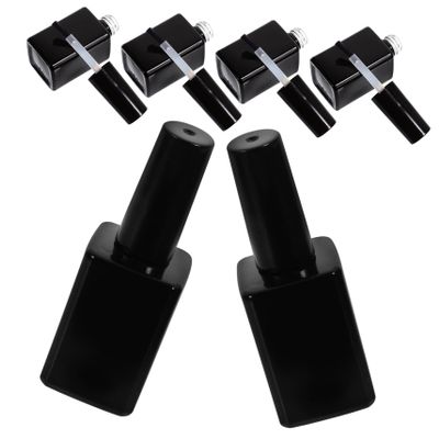 6 Pack Empty Glass Gel Polish Bottles with Brush, Black Refillable