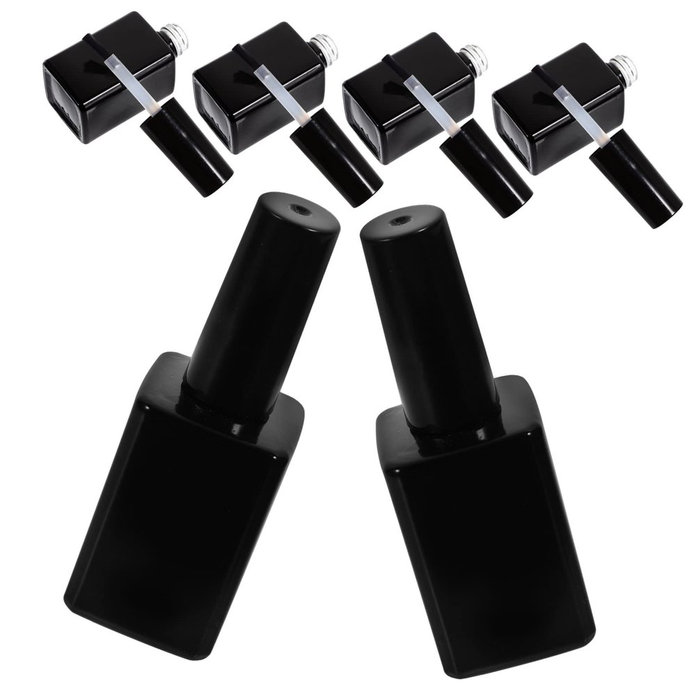 6 Pack Empty Glass Gel Polish Bottles with Brush, Black Refillable